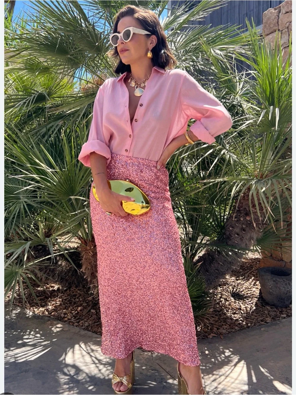 Never Fully Dressed Dorris Pink Sequin Maxi Skirt - Picture 1 of 4